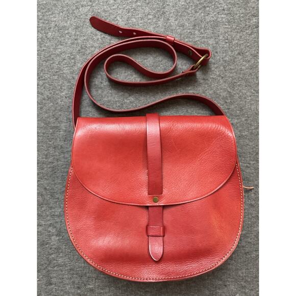Madewell Red Leather Flap Closure Crossbody Bag with Blue/White Striped Lining - Picture 1 of 10